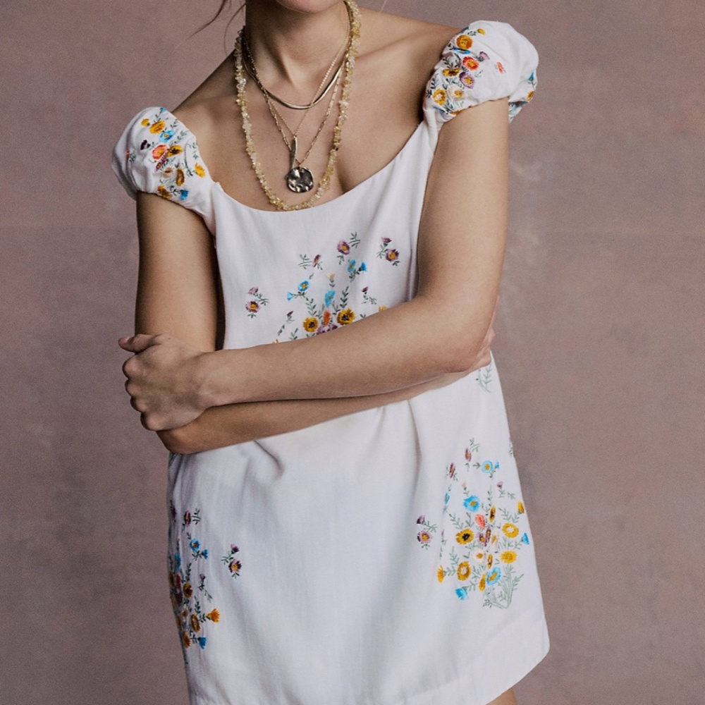 FREE PEOPLE WILDFLOWER EMBROIDERED MINI DRESS (XS)